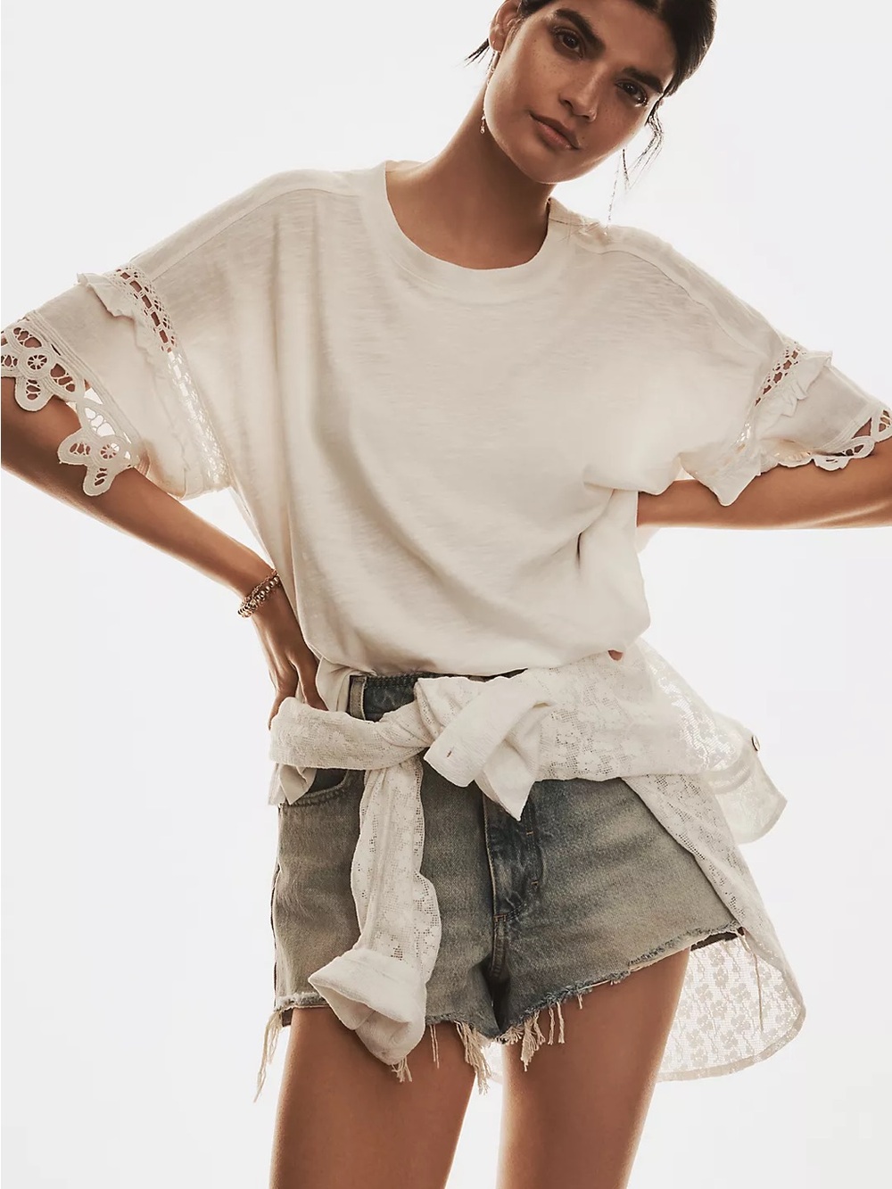 Nwot Pilcro heritage lace trim short sleeve top